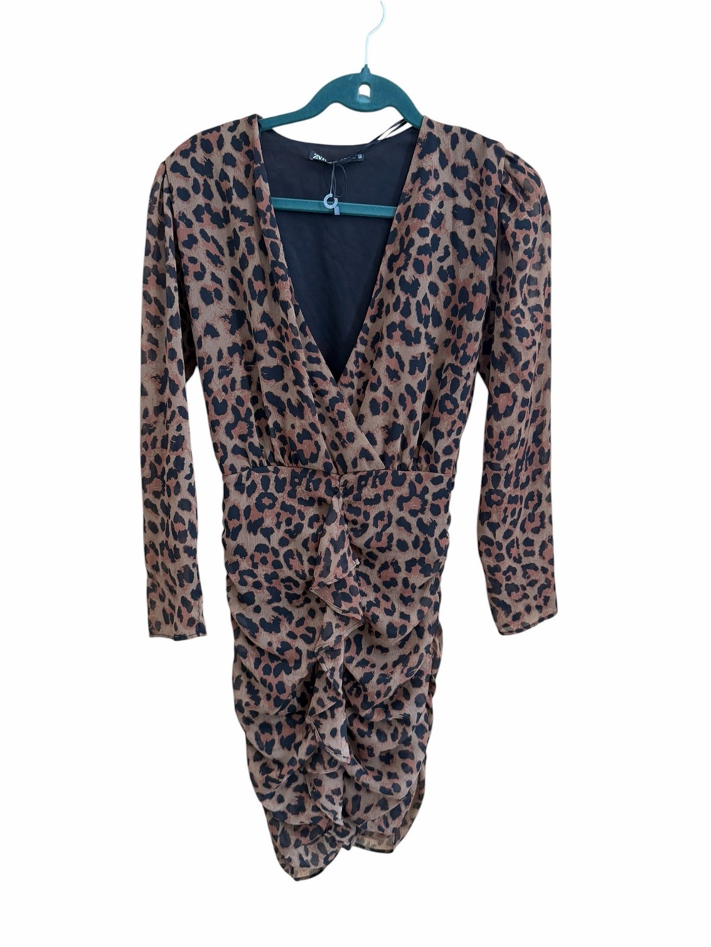 Zara Brown and Black Leopard-Print Wrap Dress